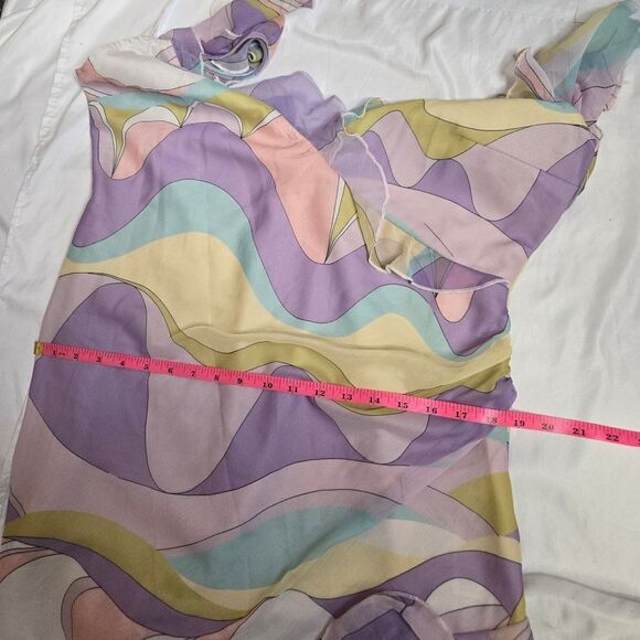 ASOS Design pastel kawaii ruffle asymmetric maxi dress in abstract print 14 - Picture 5 of 7